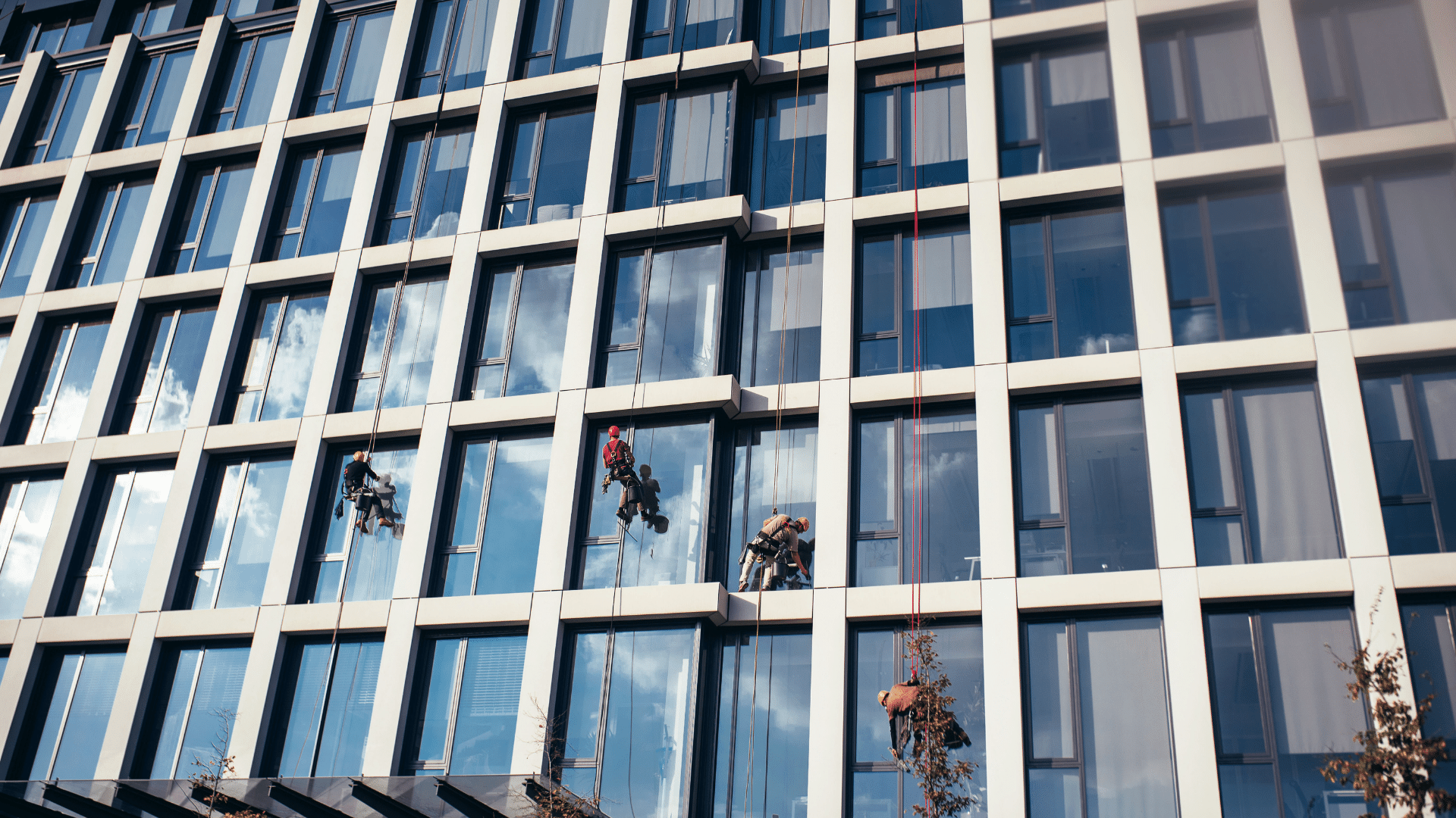 Cleaning service outside cleaning office building